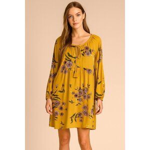 Chic Collection Mustard Floral Boho Dress Sz L